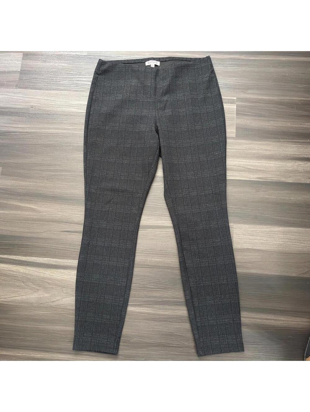 Nanette Lepore Women's Dress Pants Size Large Pull On Checkered Gray Black